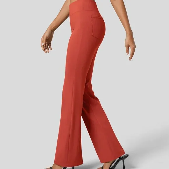 Halara Flex High Waisted Slight Flare Work Pants in Valiant Poppy XL (Petite) - Picture 2 of 11